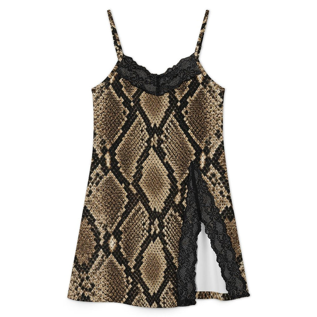 200gsm Lace Camisole Pajama Dress(All-Over Printing) - Snake skin Pattern