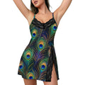 200gsm Lace Camisole Pajama Dress(All-Over Printing) - Peacock feathers