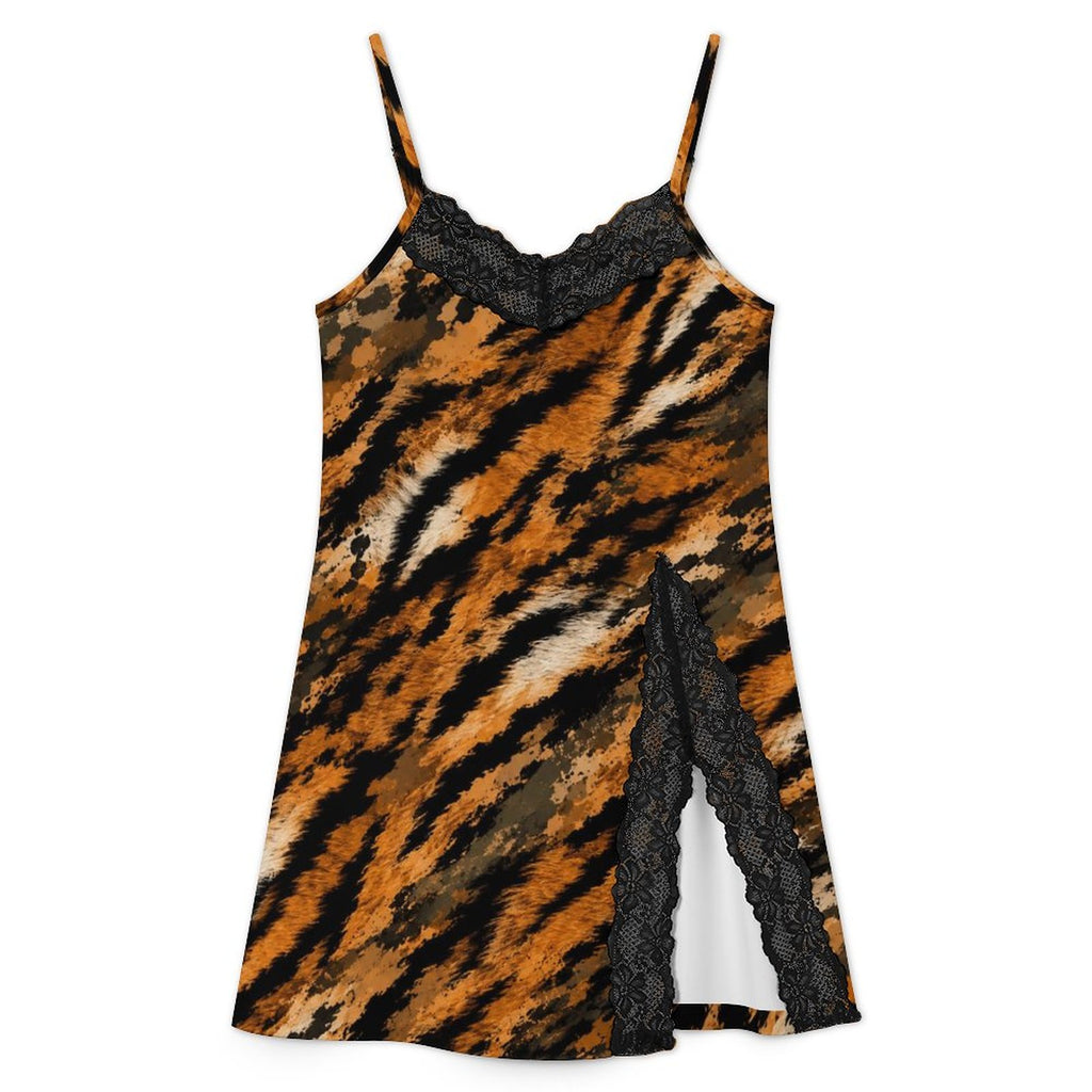 200gsm Lace Camisole Pajama Dress(All-Over Printing) - tiger-fur camouflage