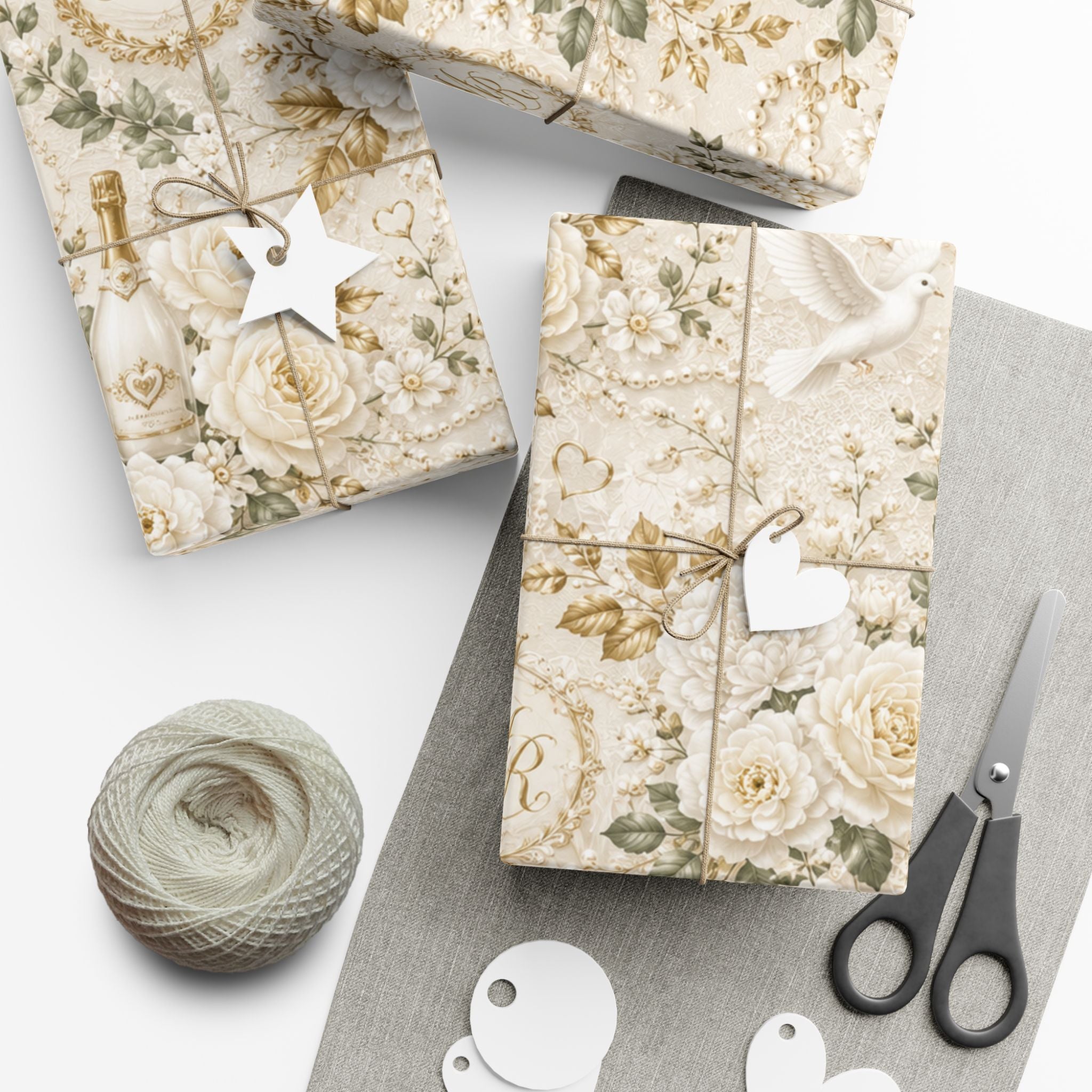 Gift Wrap Paper — Elegant wedding pattern with gold accents