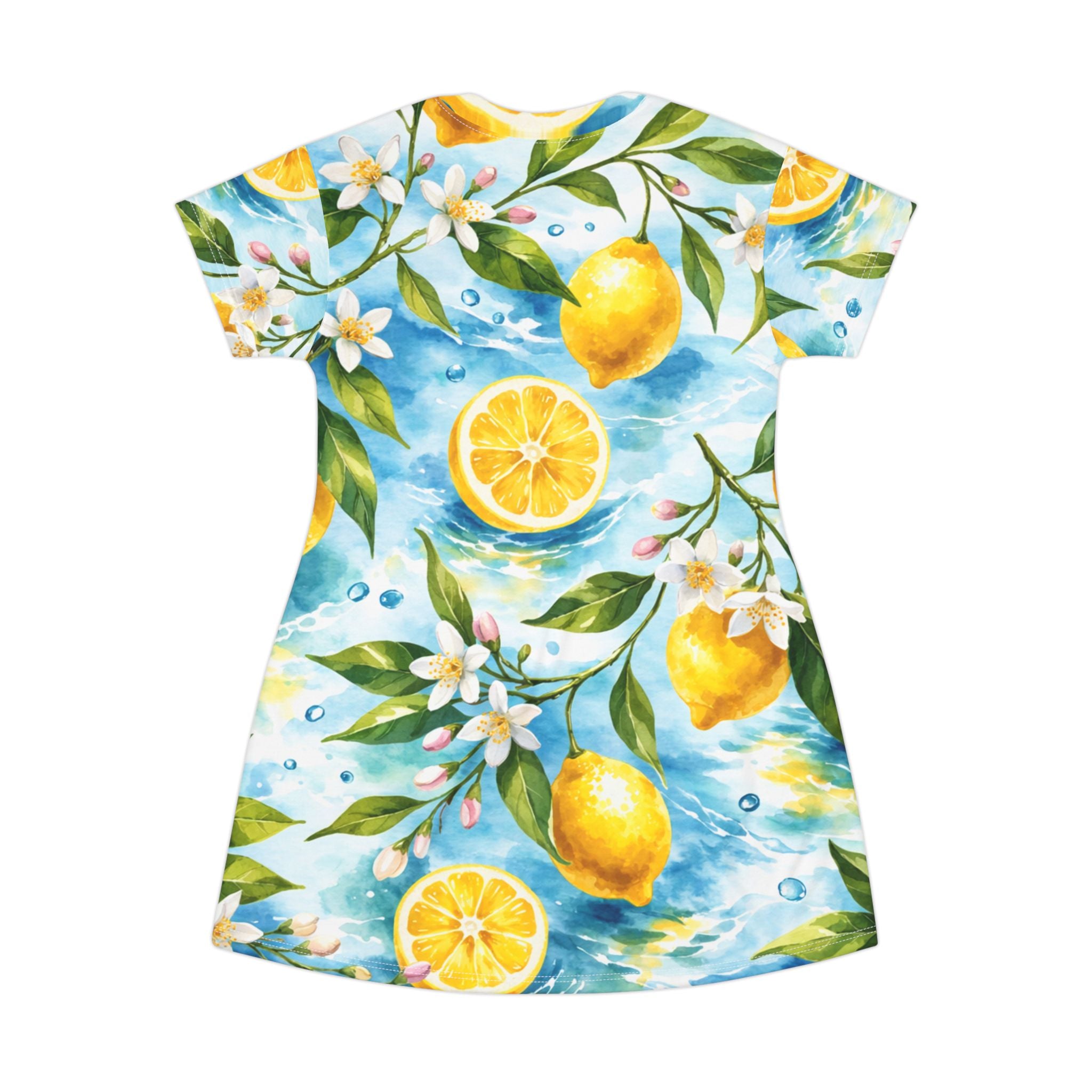Lemon Blossom T-Shirt Dress — Citrus Watercolor All-Over Print
