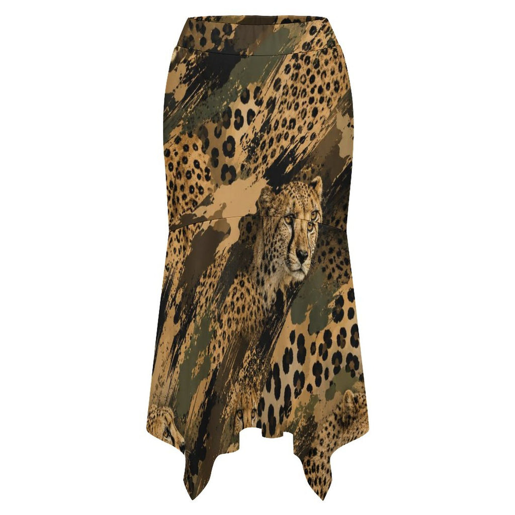 180gsm Irregular Hemmed Skirt(All-Over Printing) - Cheetah camouflage