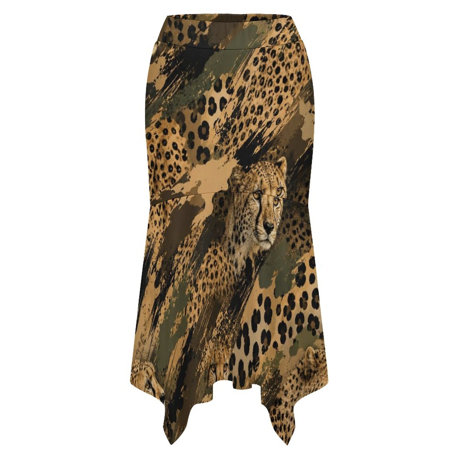 180gsm Irregular Hemmed Skirt(All-Over Printing) - Cheetah camouflage
