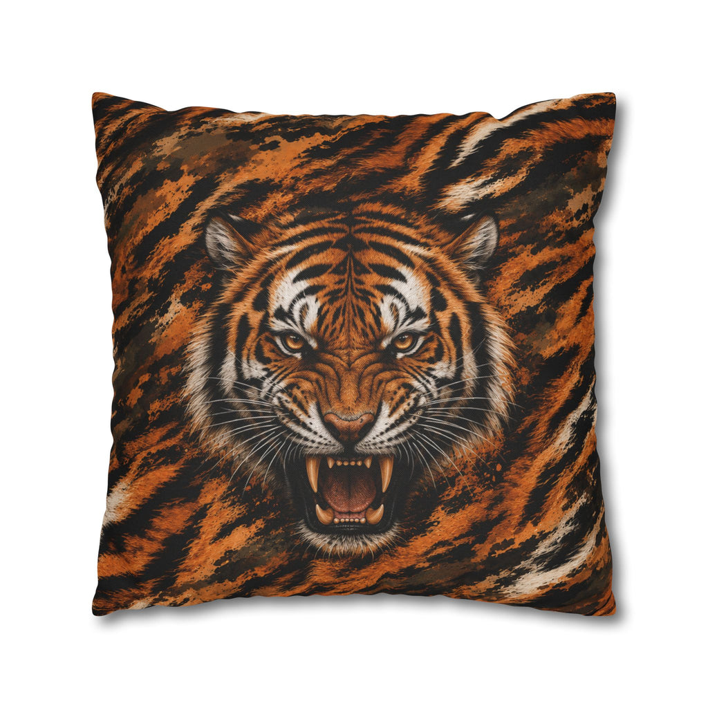 Roaring Tiger Face Pillowcase — Bold Jungle Accent Throw Cover