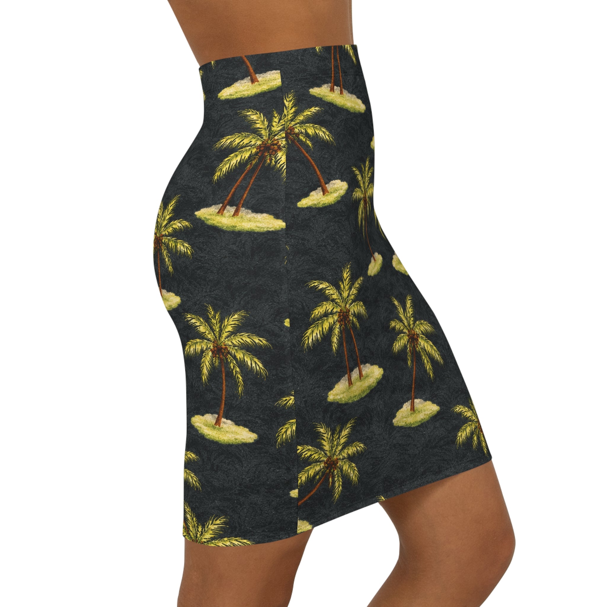 Mid‑Waist Pencil Skirt — Tropical palm islands