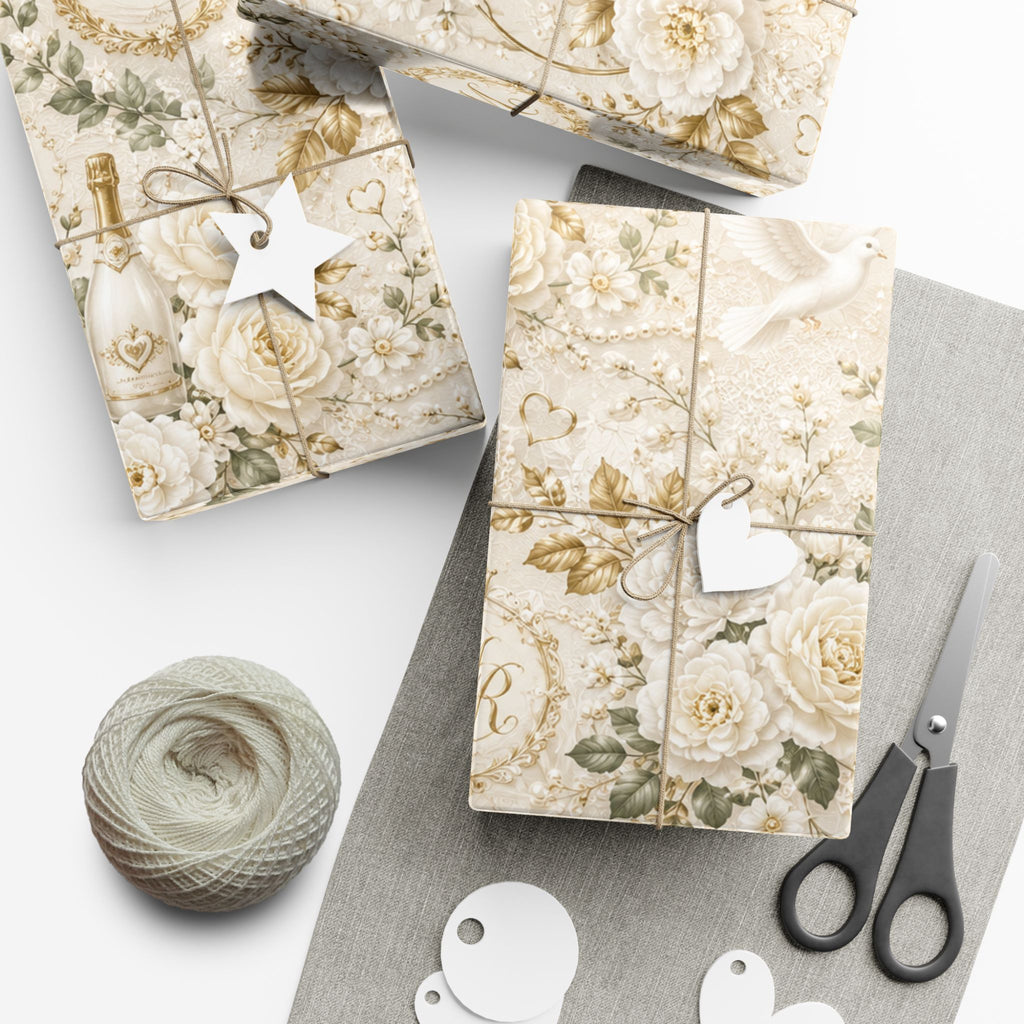 Gift Wrap Paper — Elegant wedding pattern with gold accents