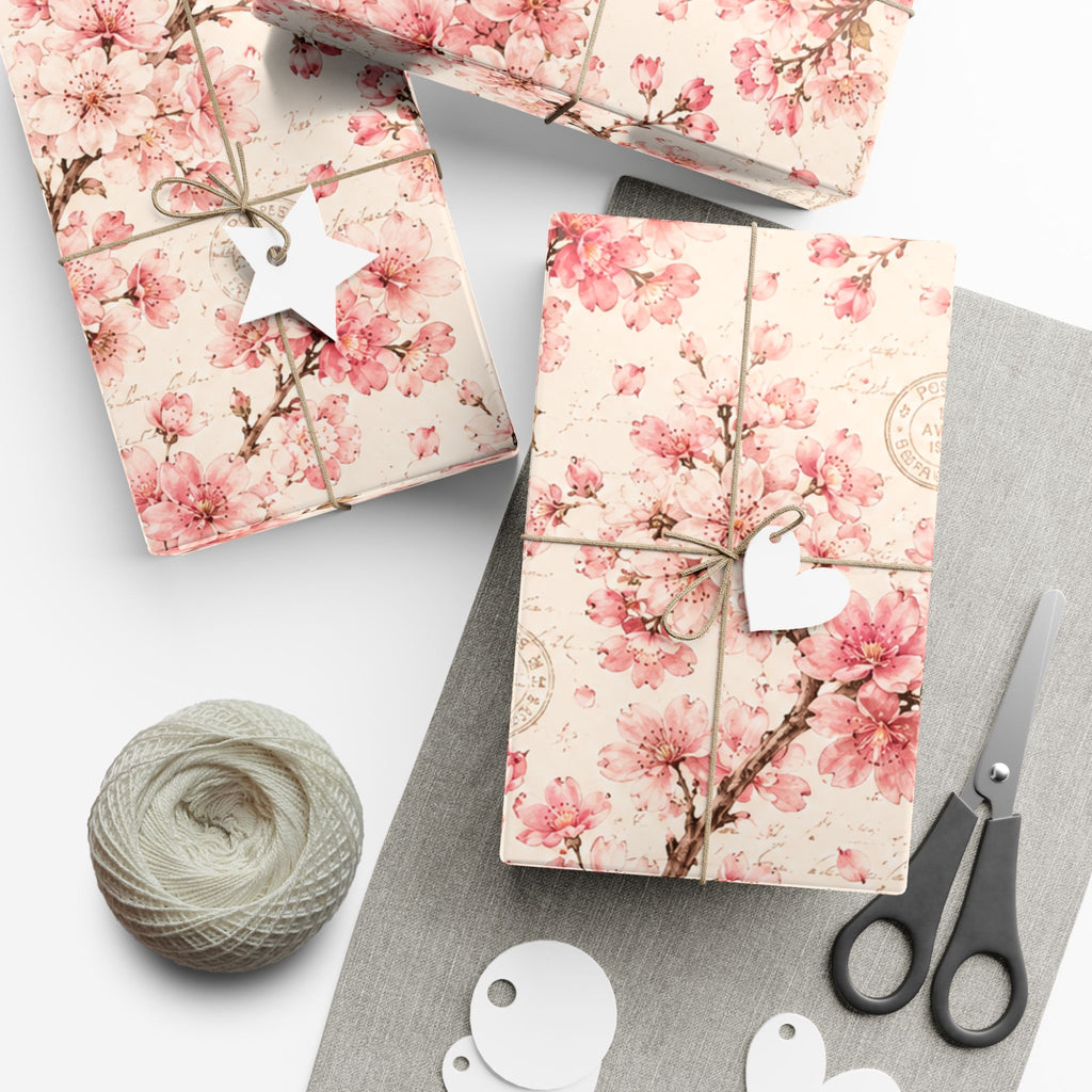 Gift Wrap Paper — Vintage sakura with postal accents