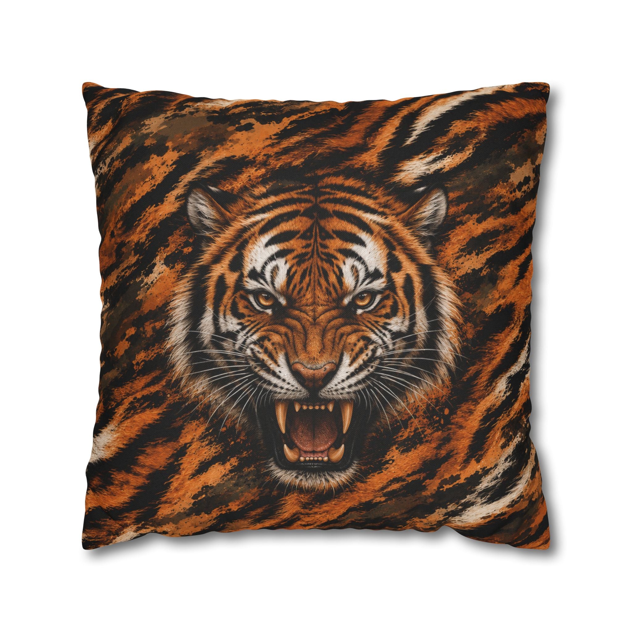 Roaring Tiger Face Pillowcase — Bold Jungle Accent Throw Cover