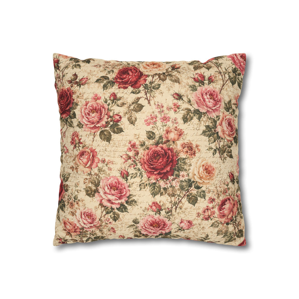 Floral Vintage Rose Pillowcase - Shabby Chic Square Throw Cover