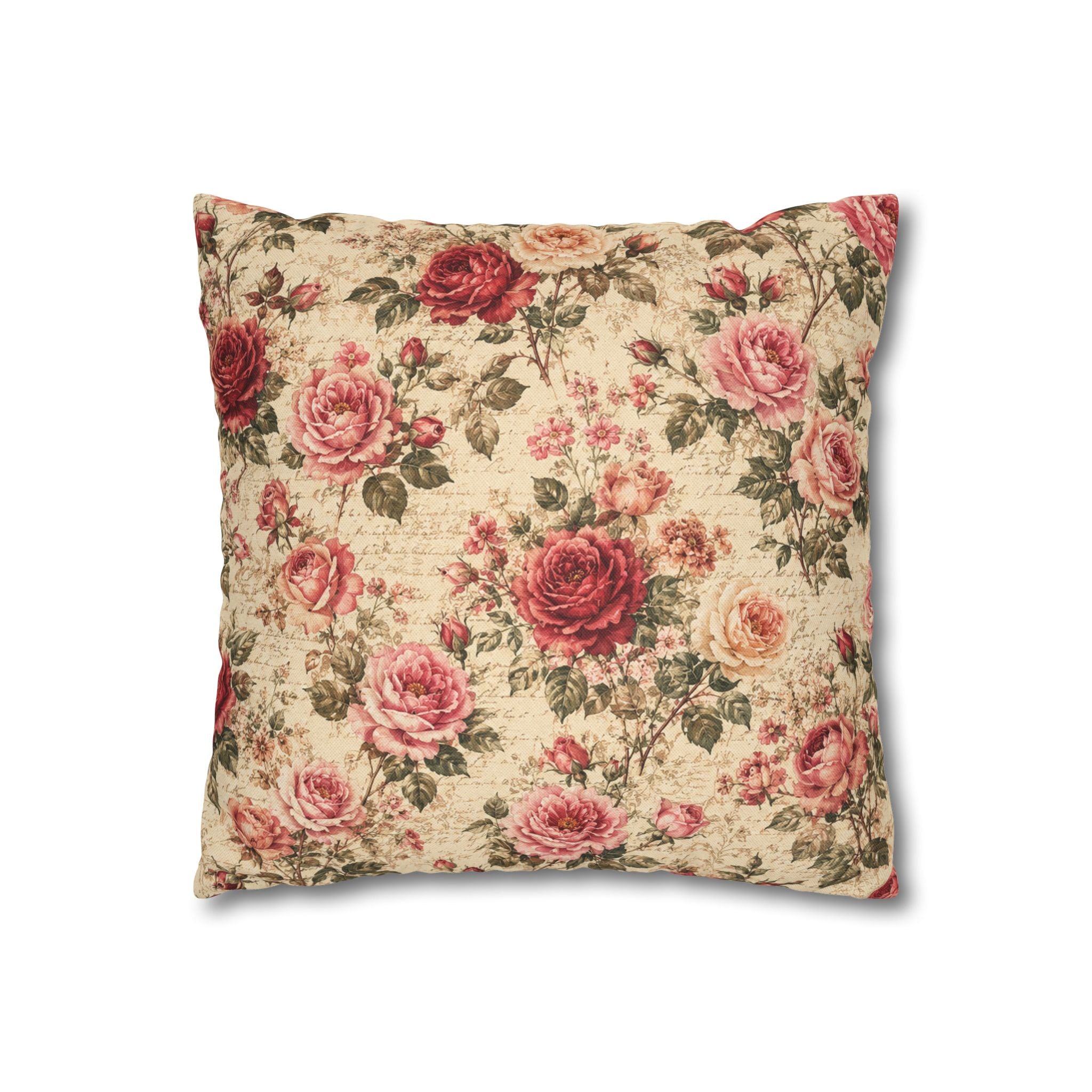 Floral Vintage Rose Pillowcase - Shabby Chic Square Throw Cover