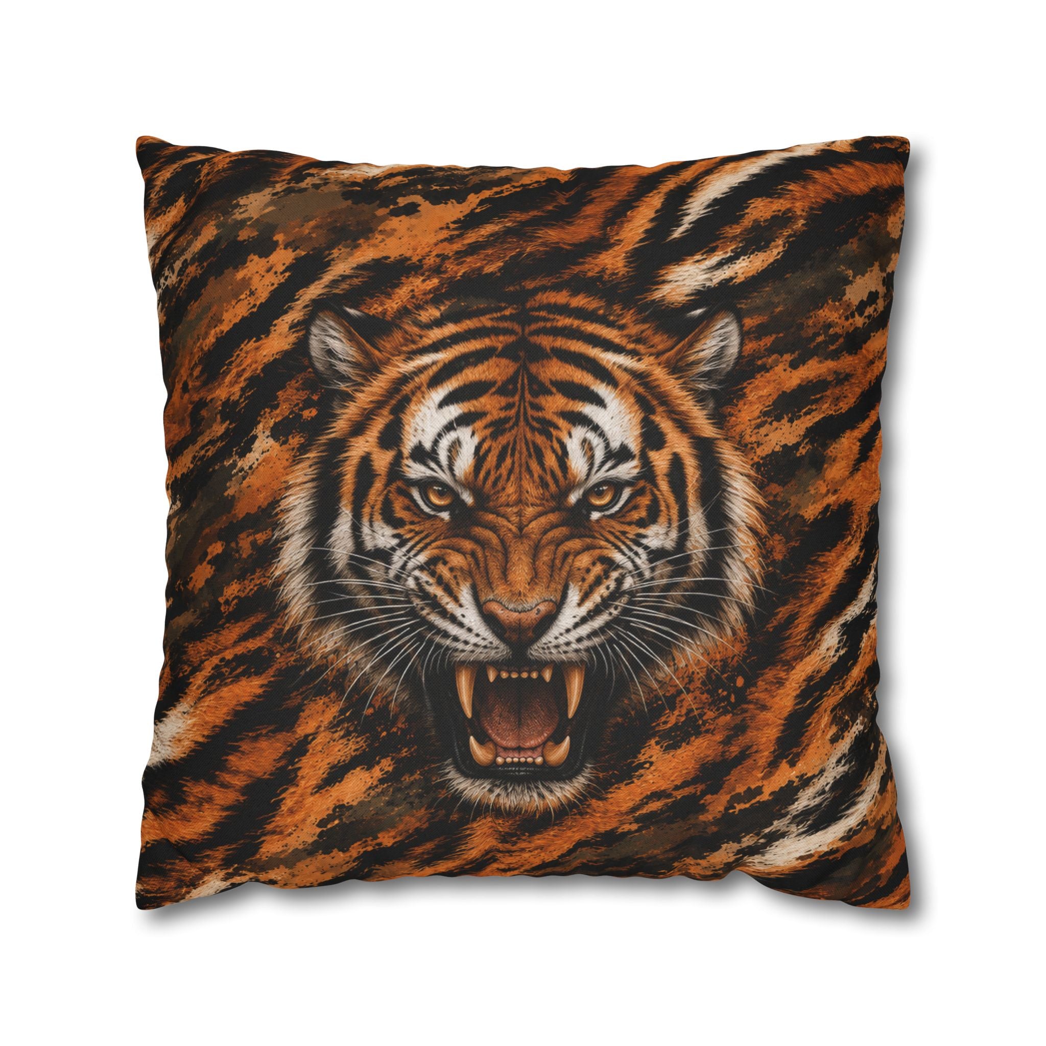 Roaring Tiger Face Pillowcase — Bold Jungle Accent Throw Cover