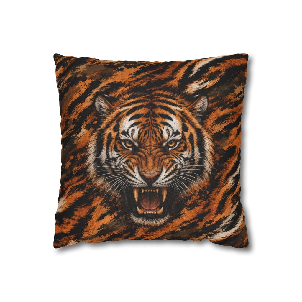 Roaring Tiger Face Pillowcase — Bold Jungle Accent Throw Cover