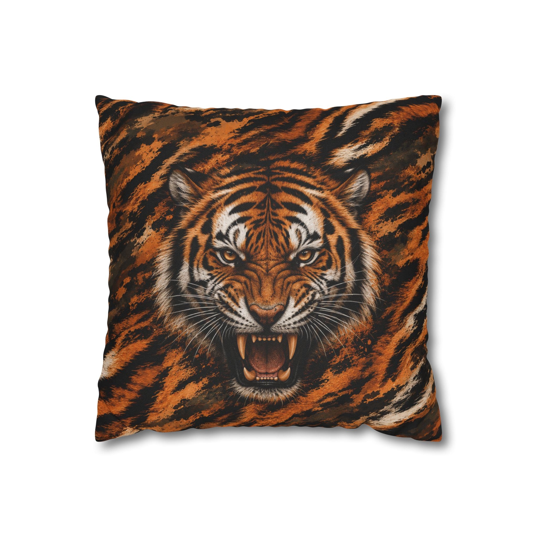 Roaring Tiger Face Pillowcase — Bold Jungle Accent Throw Cover
