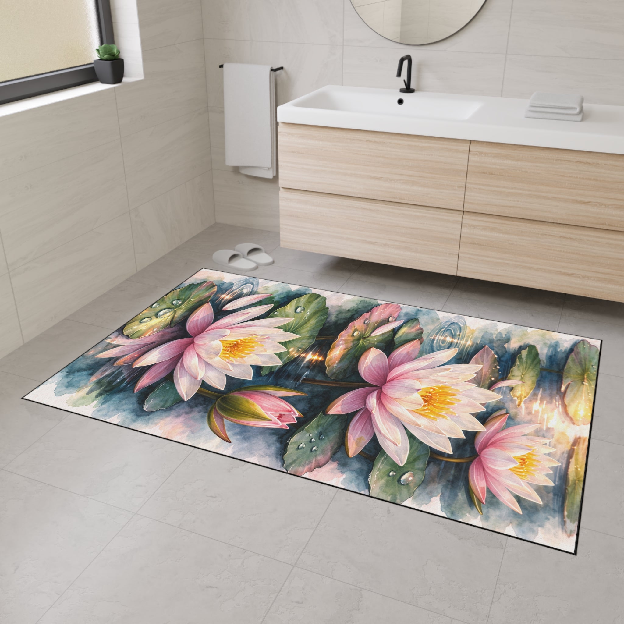Lotus Watercolor Floor Mat — Heavy Duty Non-Slip Entry Rug