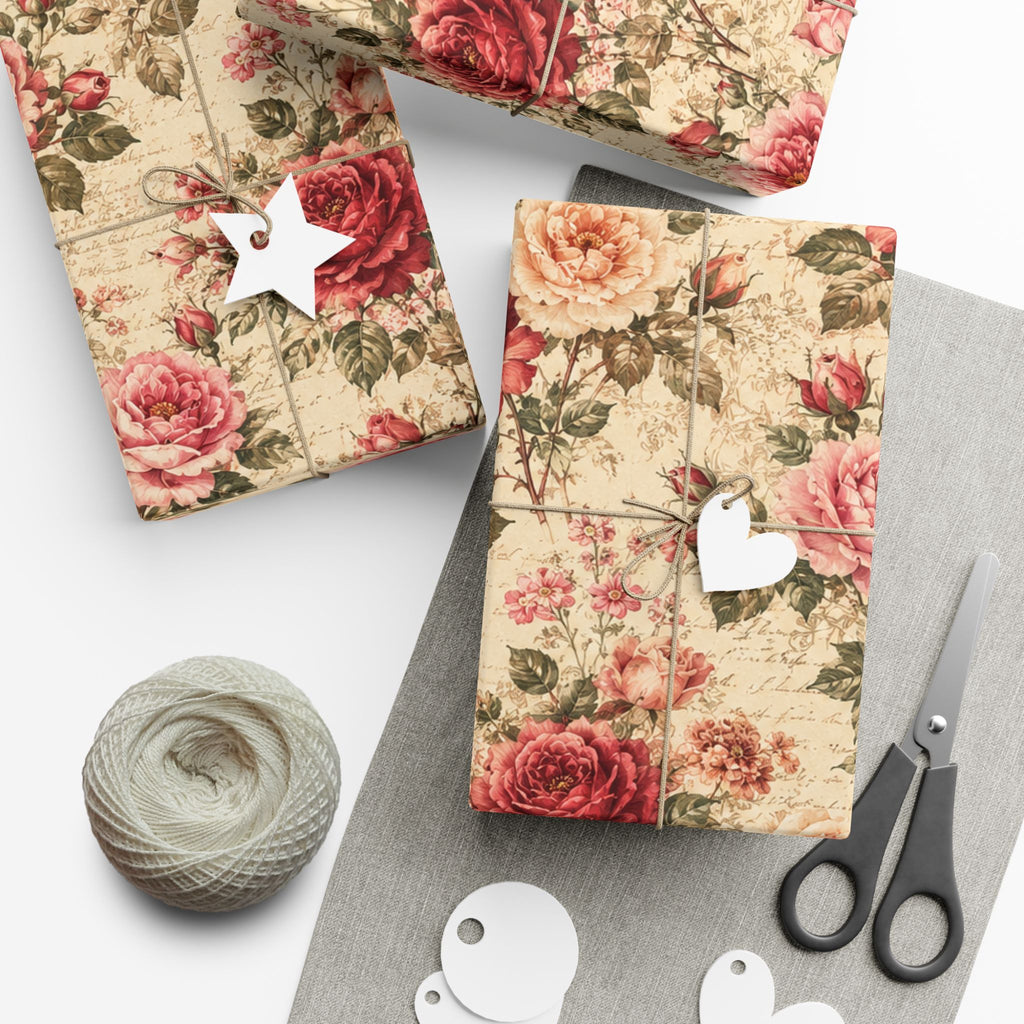 Gift Wrap Paper — Vintage rose floral Romantic Shabby Chic Wrapping Sheets