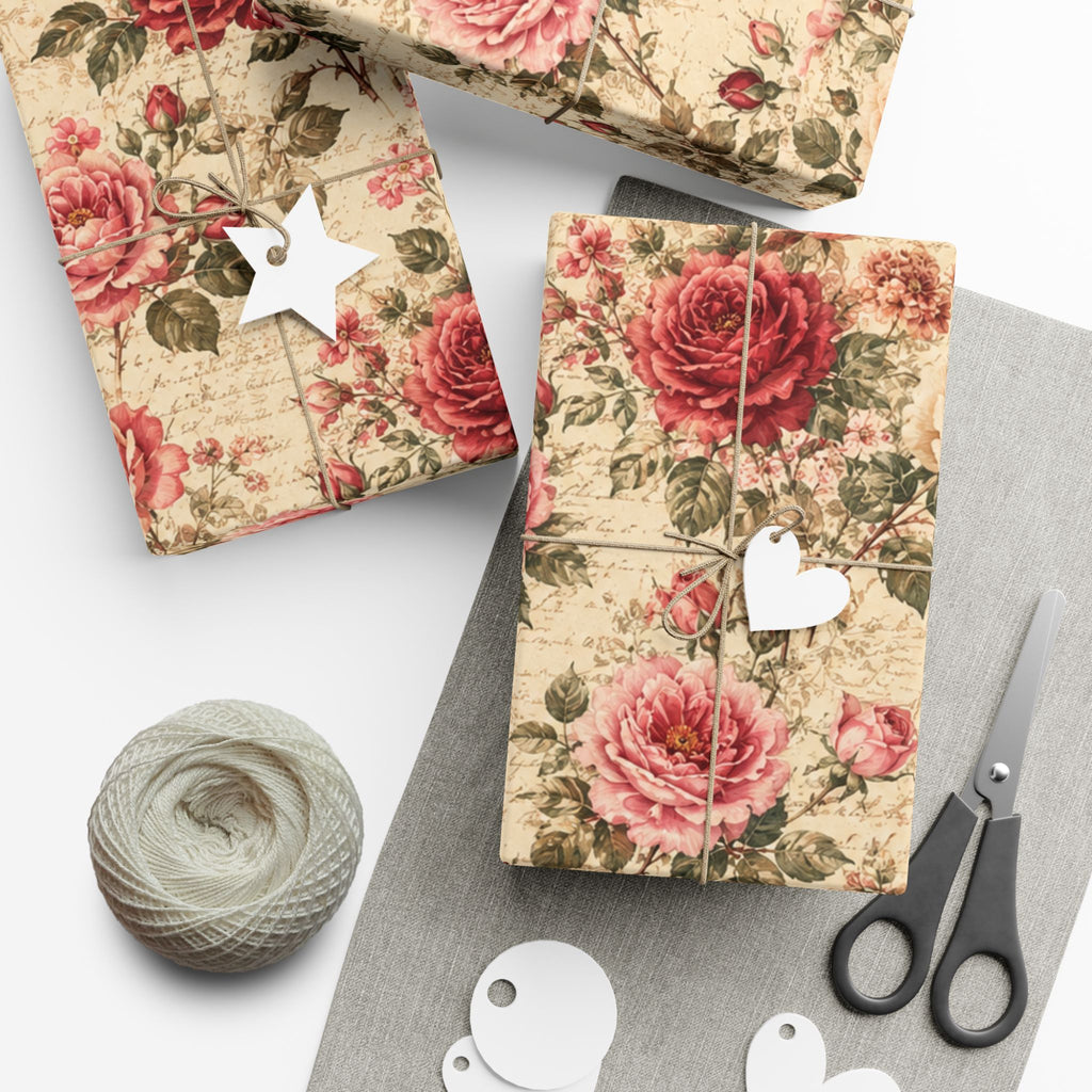 Gift Wrap Paper — Vintage rose floral Romantic Shabby Chic Wrapping Sheets