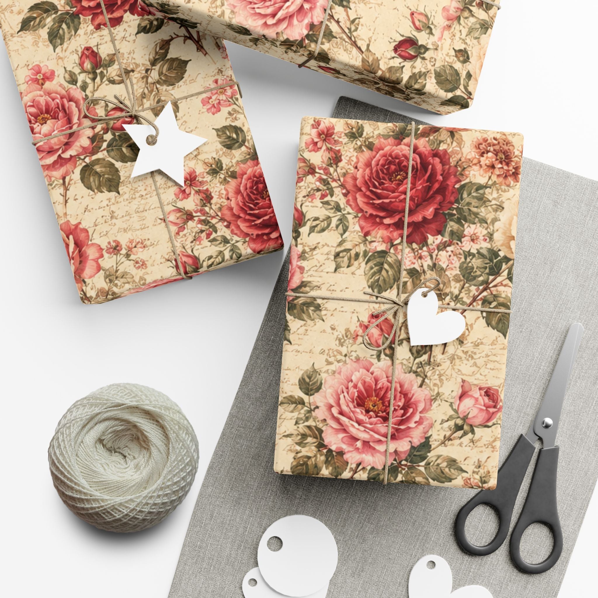 Gift Wrap Paper — Vintage rose floral Romantic Shabby Chic Wrapping Sheets