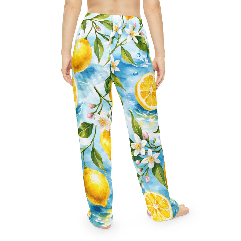 Lemon Blossom Women's Pajama Pants — Floral Citrus Lounge Sleepwear