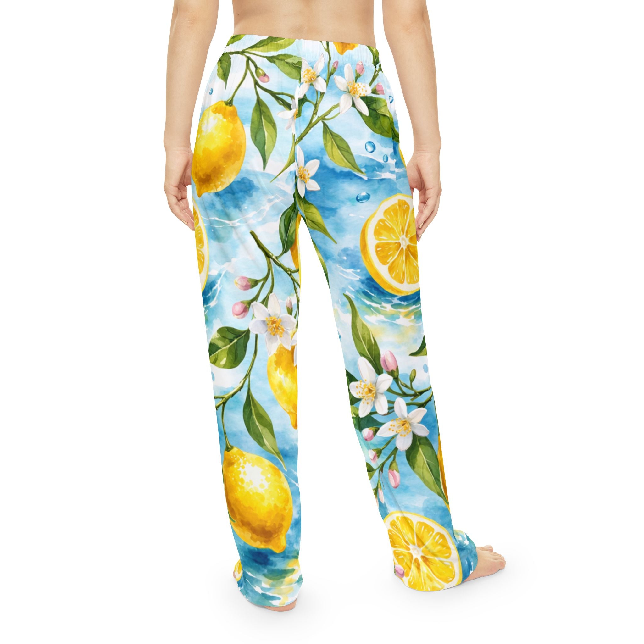 Lemon Blossom Women's Pajama Pants — Floral Citrus Lounge Sleepwear