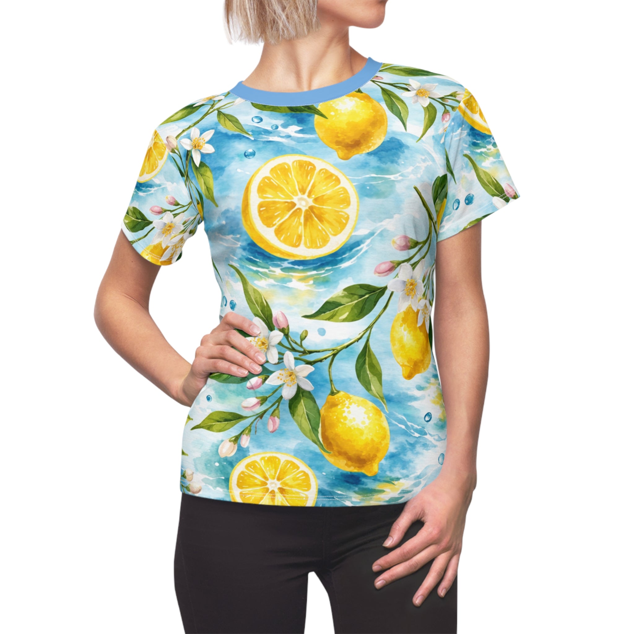 Lemon Blossom Women's Tee – All-Over Print Citrus Floral Shirt