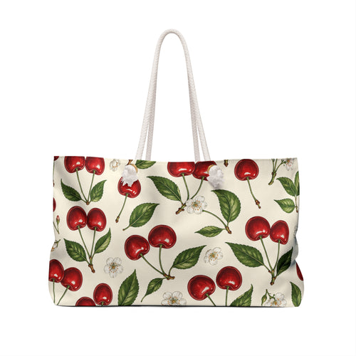 Cherry Pattern Weekender Bag — Vintage Cherry Tote for Travel & Beach
