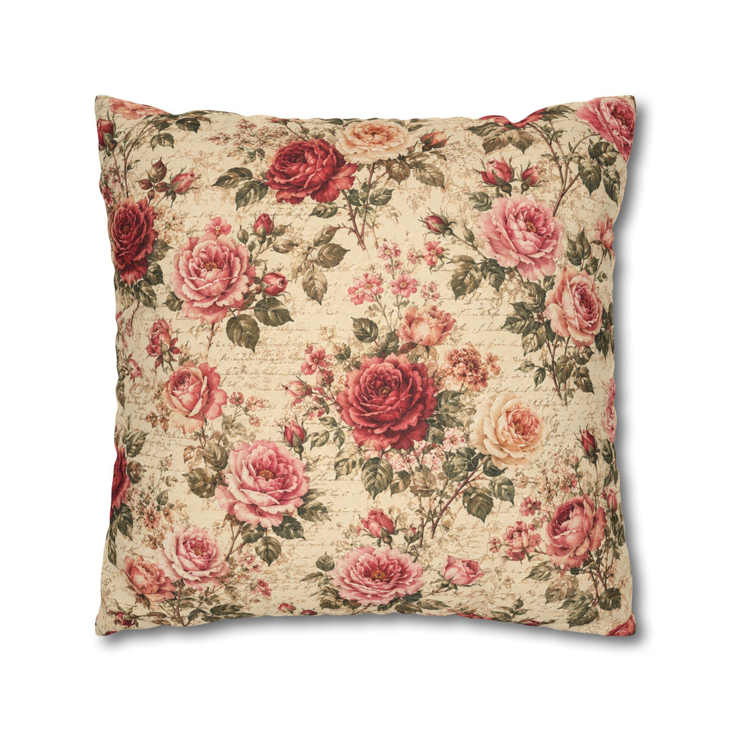 Floral Vintage Rose Pillowcase - Shabby Chic Square Throw Cover