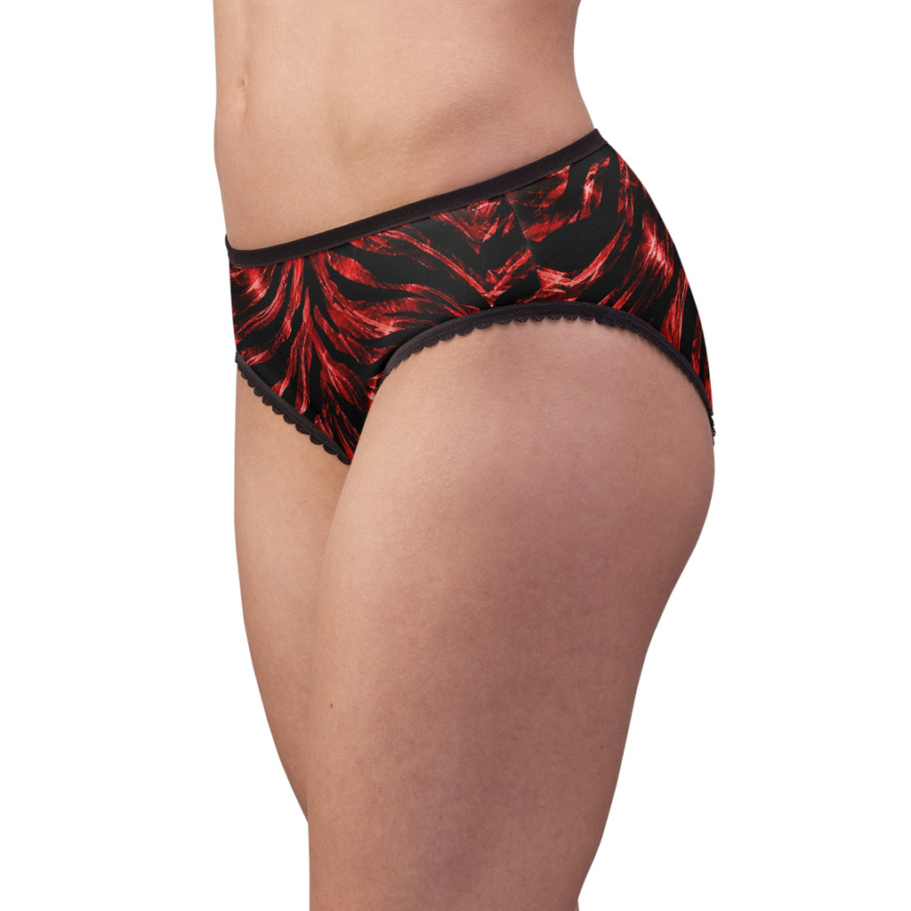 Red Flame Tiger-Stripe Women's Briefs — Bold Animal Print AOP