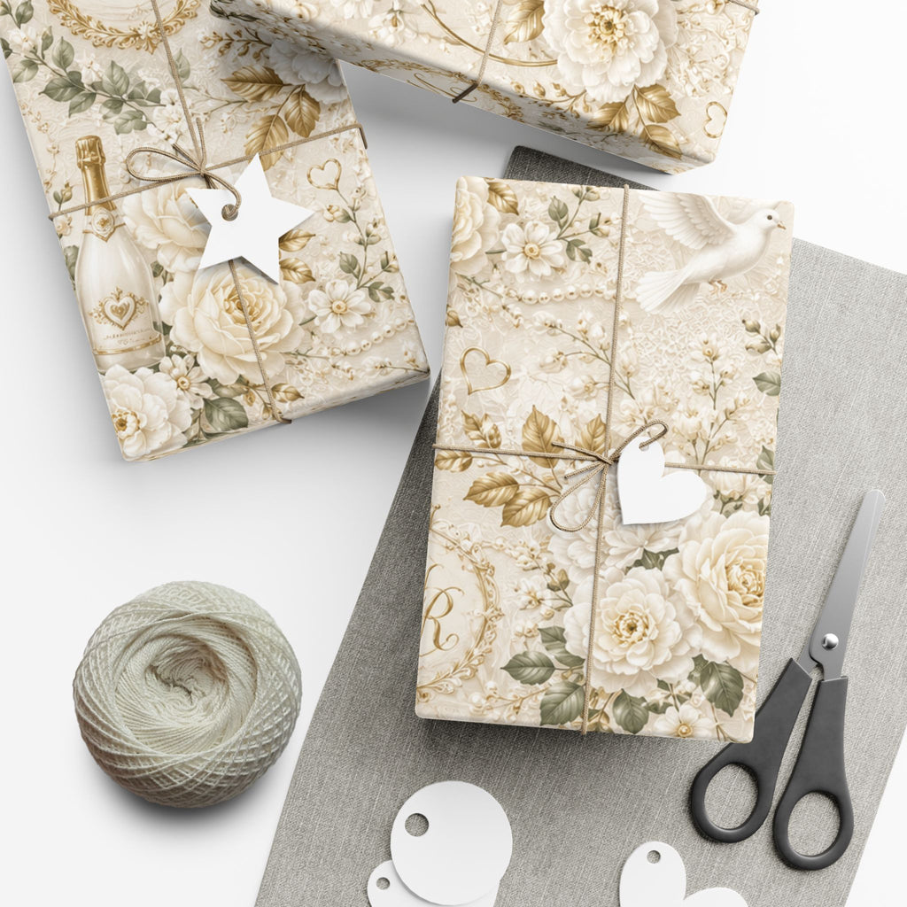 Gift Wrap Paper — Elegant wedding pattern with gold accents