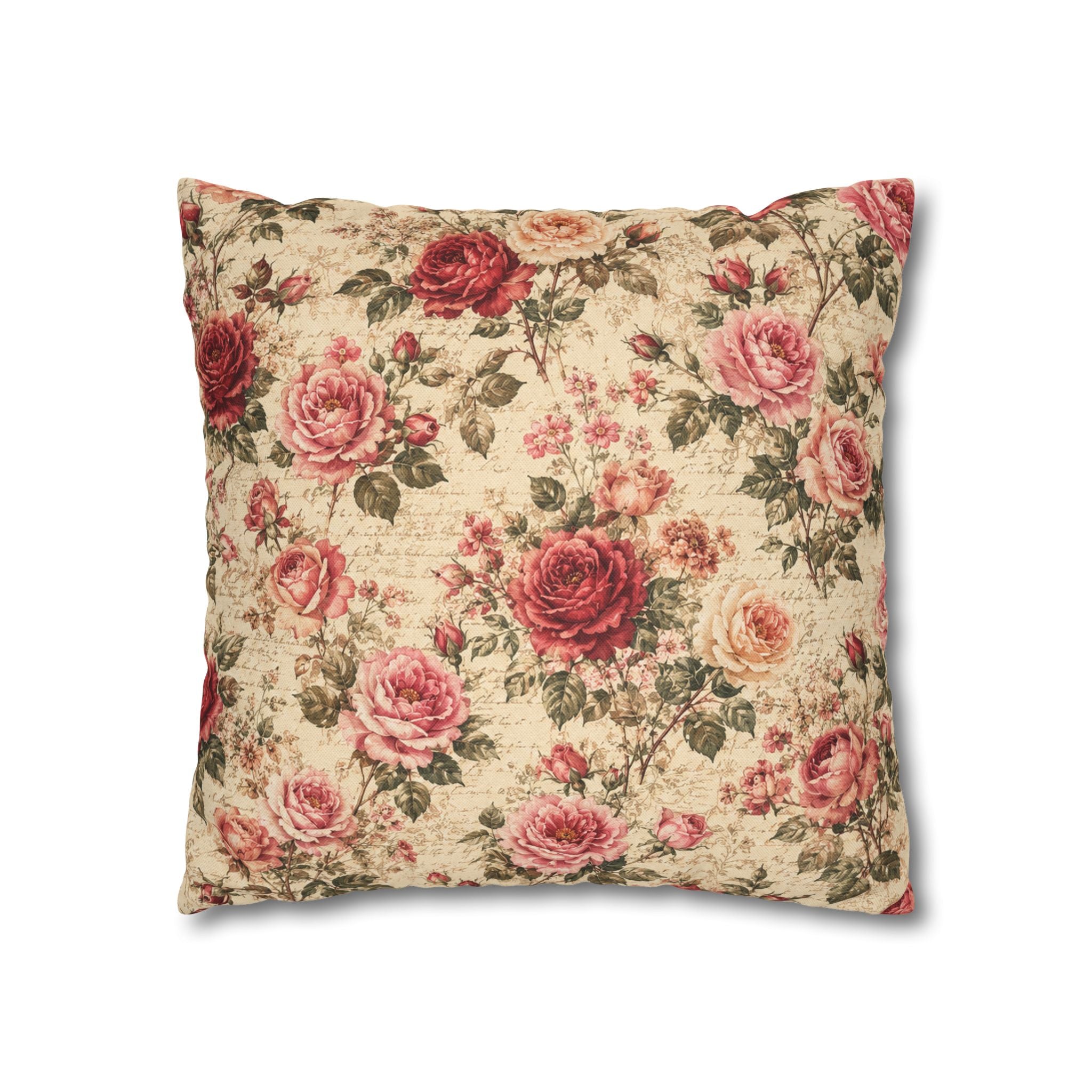 Floral Vintage Rose Pillowcase - Shabby Chic Square Throw Cover