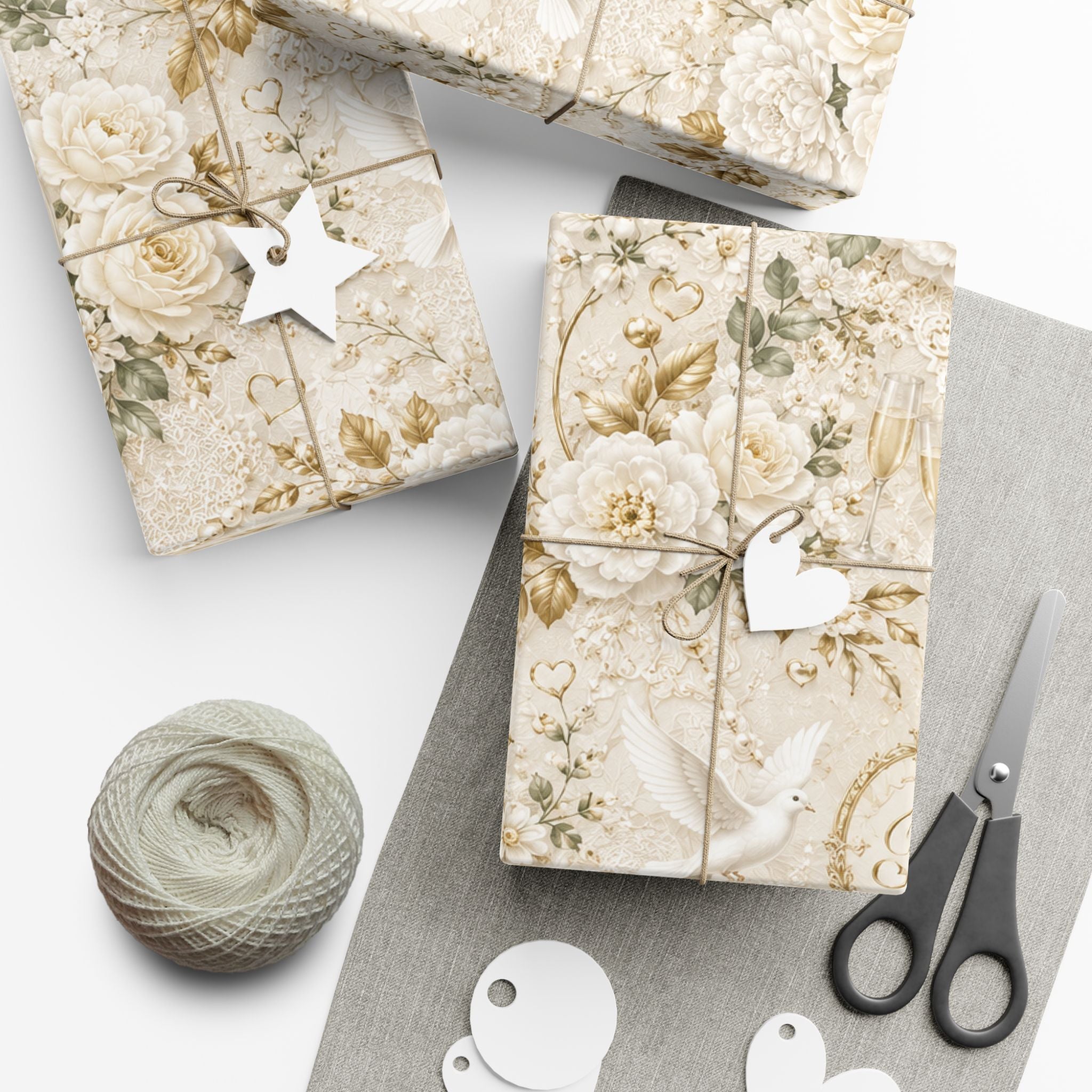 Gift Wrap Paper — Elegant wedding pattern with gold accents