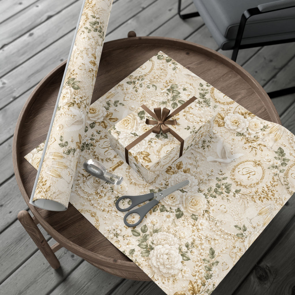Gift Wrap Paper — Elegant wedding pattern with gold accents