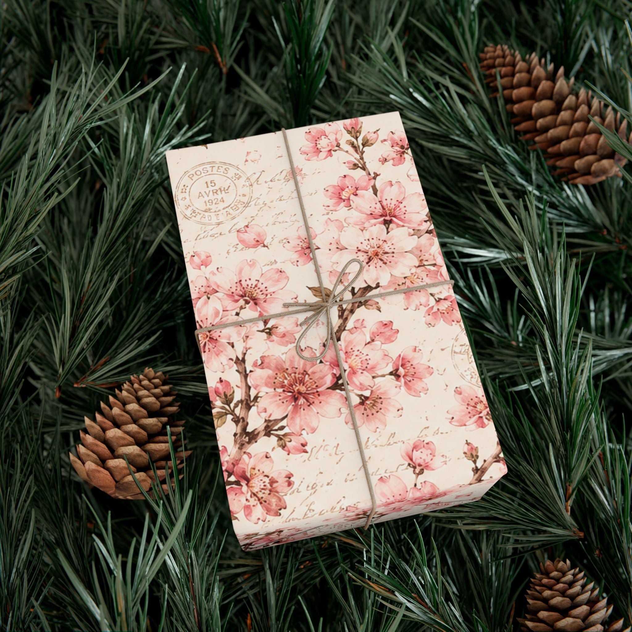 Gift Wrap Paper — Vintage sakura with postal accents