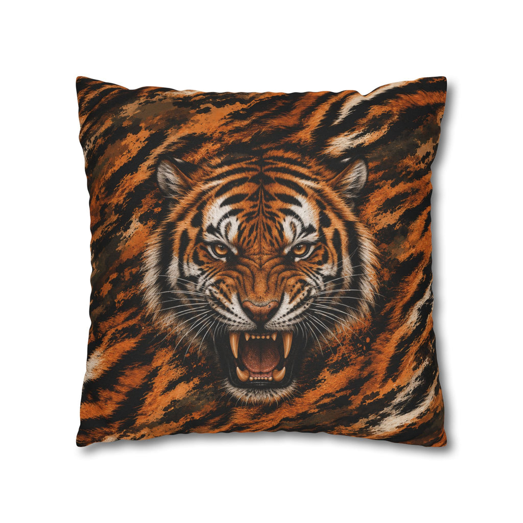 Roaring Tiger Face Pillowcase — Bold Jungle Accent Throw Cover