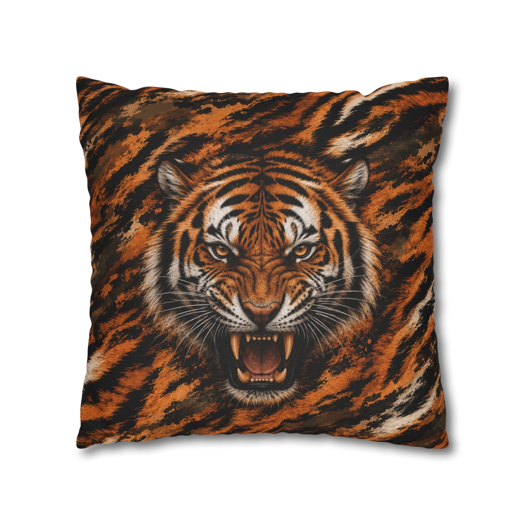 Roaring Tiger Face Pillowcase — Bold Jungle Accent Throw Cover