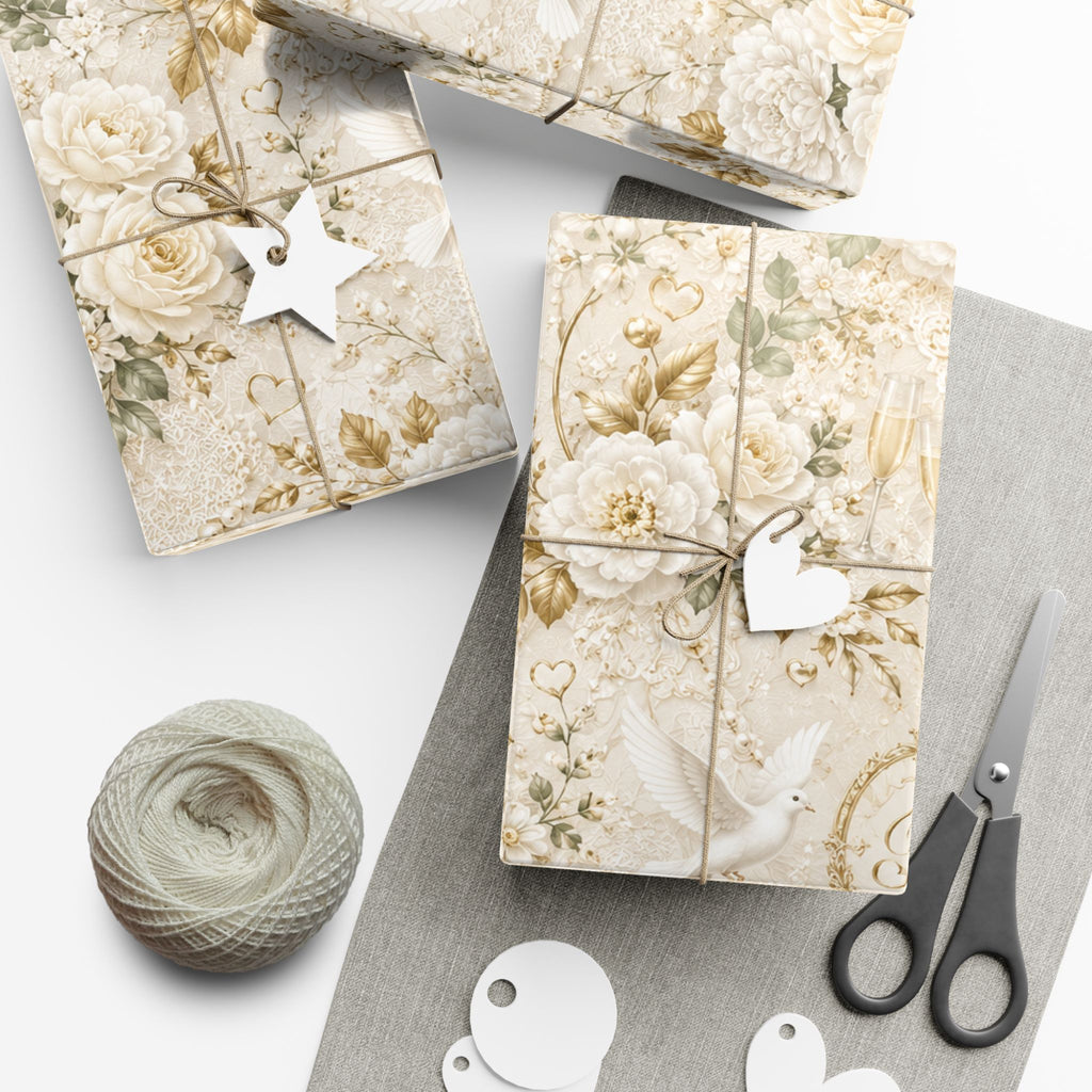 Gift Wrap Paper — Elegant wedding pattern with gold accents