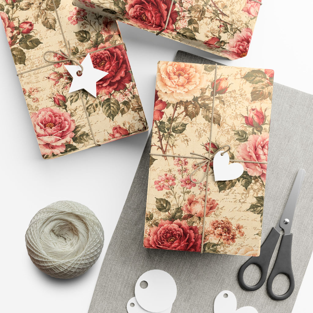 Gift Wrap Paper — Vintage rose floral Romantic Shabby Chic Wrapping Sheets
