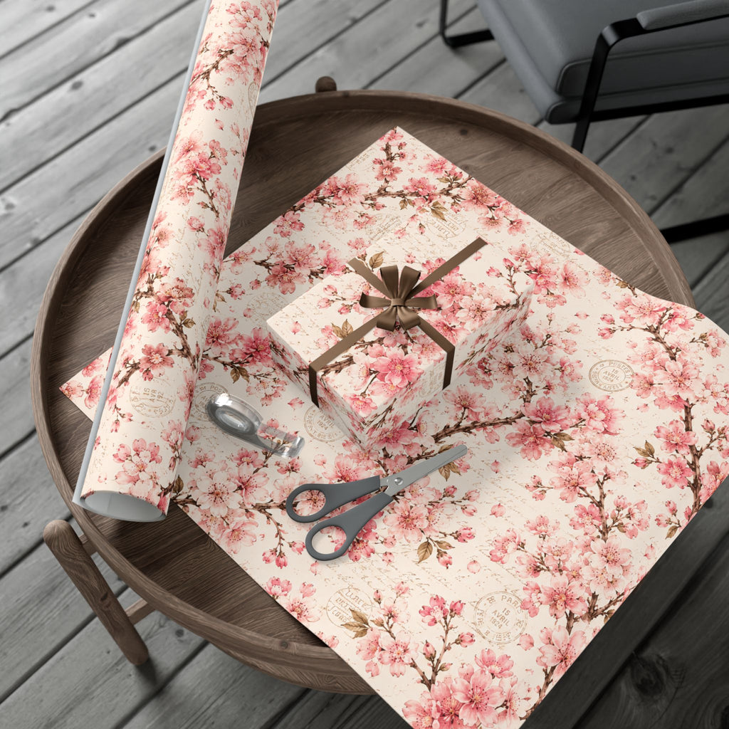 Gift Wrap Paper — Vintage sakura with postal accents