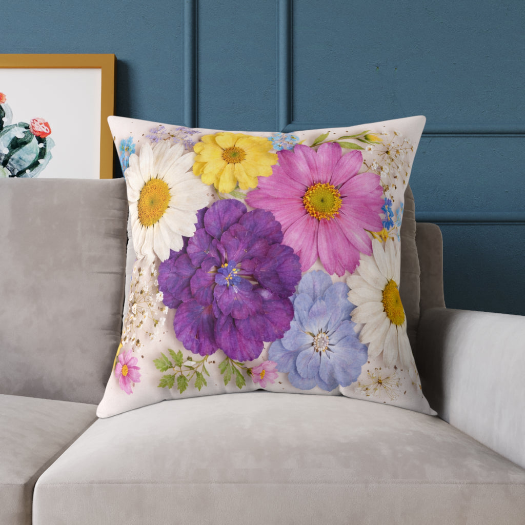 Floral Bouquet Square Pillow - Watercolor Wildflowers Throw Pillow
