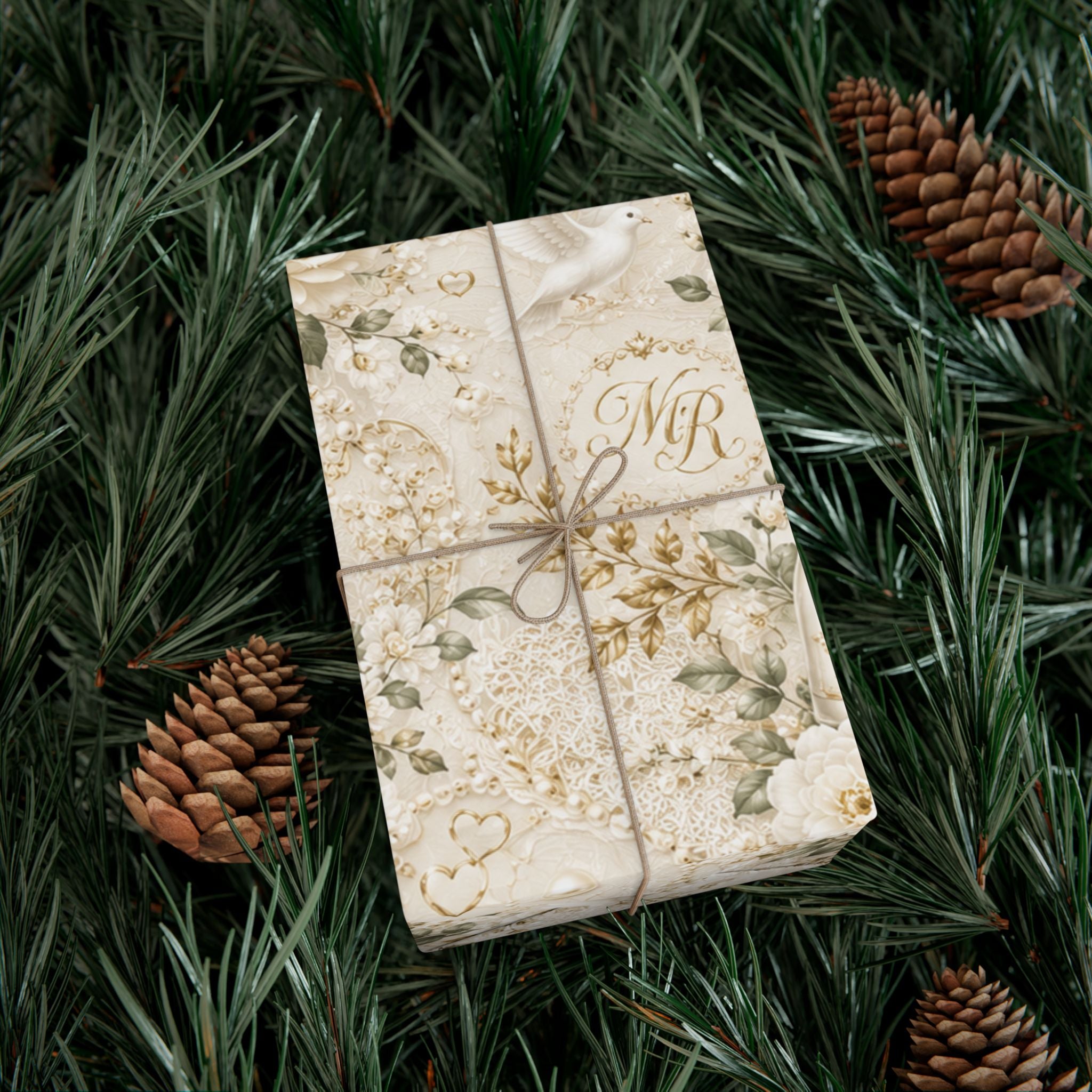 Gift Wrap Paper — Elegant wedding pattern with gold accents