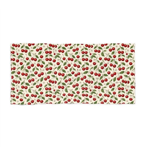 Cherry Pattern Beach Towel — Retro Red Cherry Print