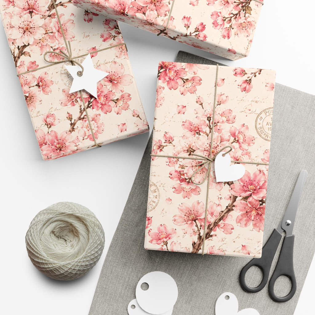 Gift Wrap Paper — Vintage sakura with postal accents