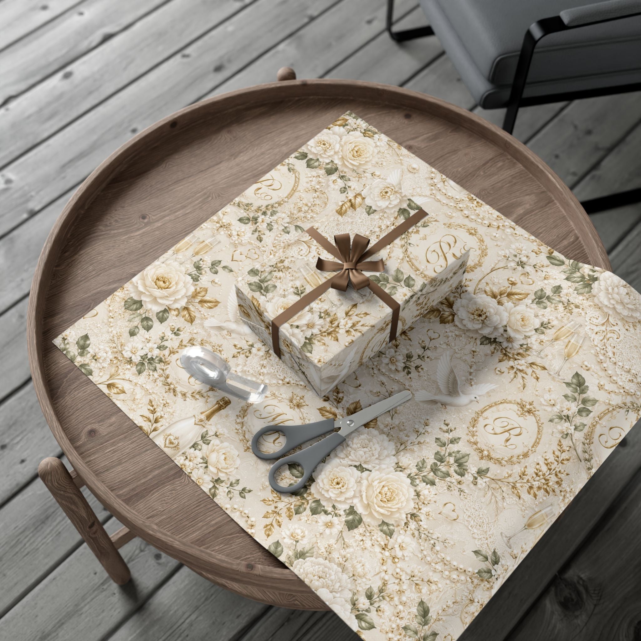 Gift Wrap Paper — Elegant wedding pattern with gold accents