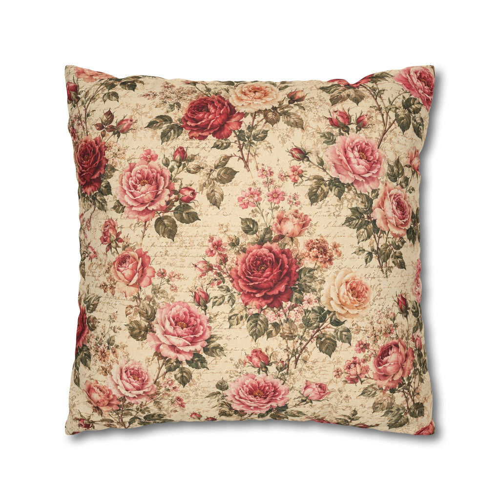 Floral Vintage Rose Pillowcase - Shabby Chic Square Throw Cover