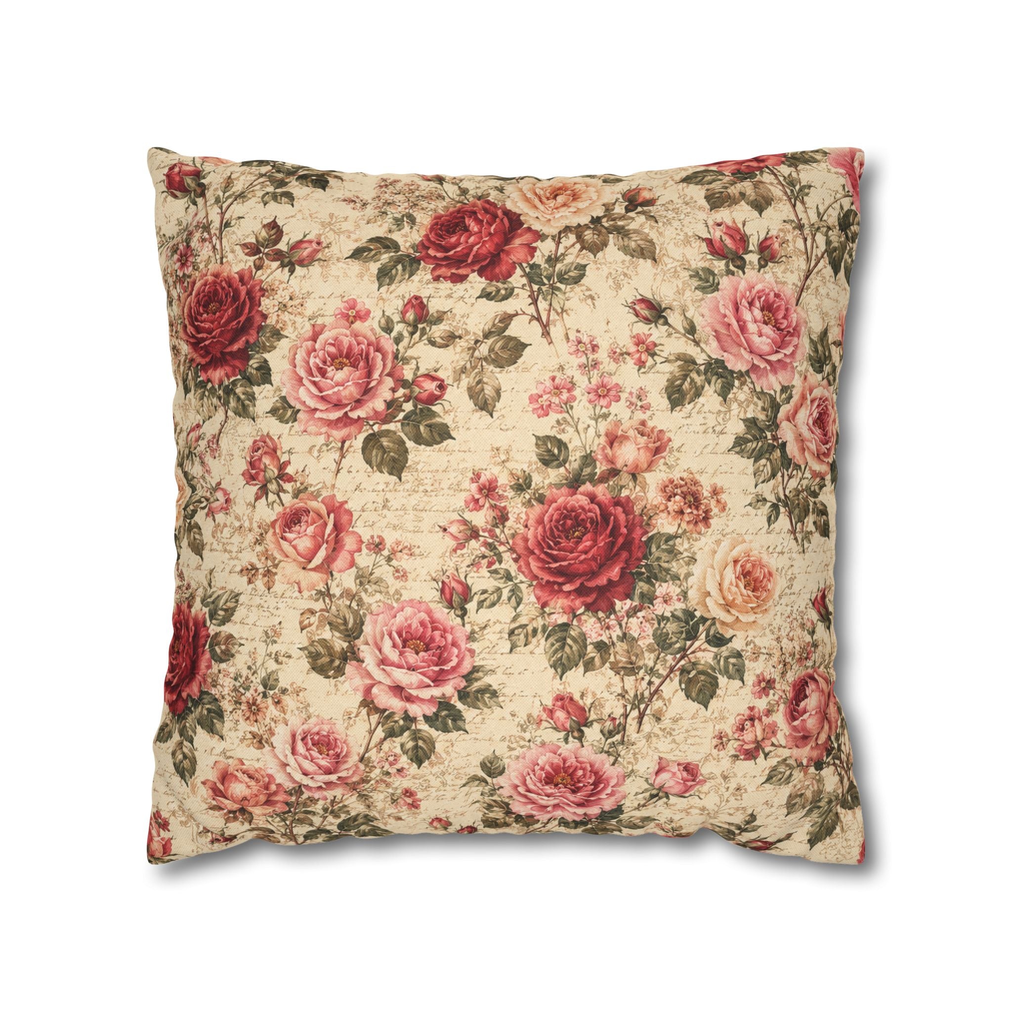 Floral Vintage Rose Pillowcase - Shabby Chic Square Throw Cover