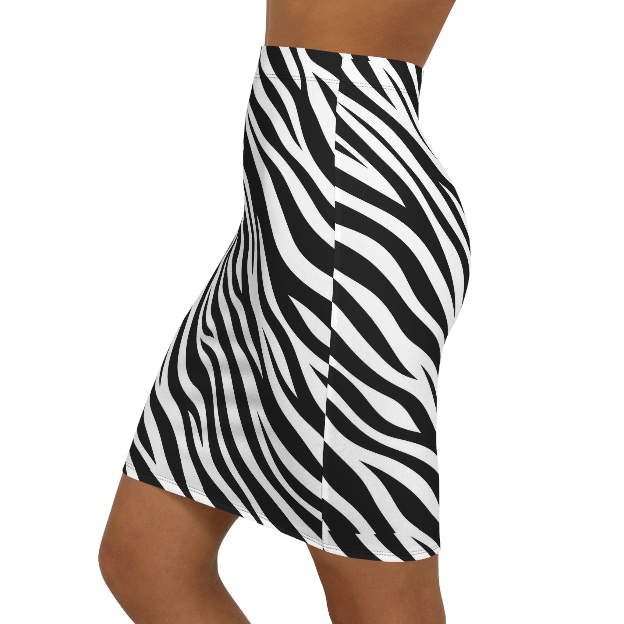 Mid‑Waist Pencil Skirt — Zebra-stripe pattern