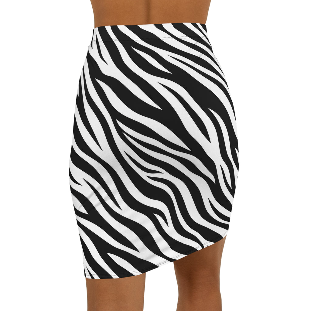 Mid‑Waist Pencil Skirt — Zebra-stripe pattern
