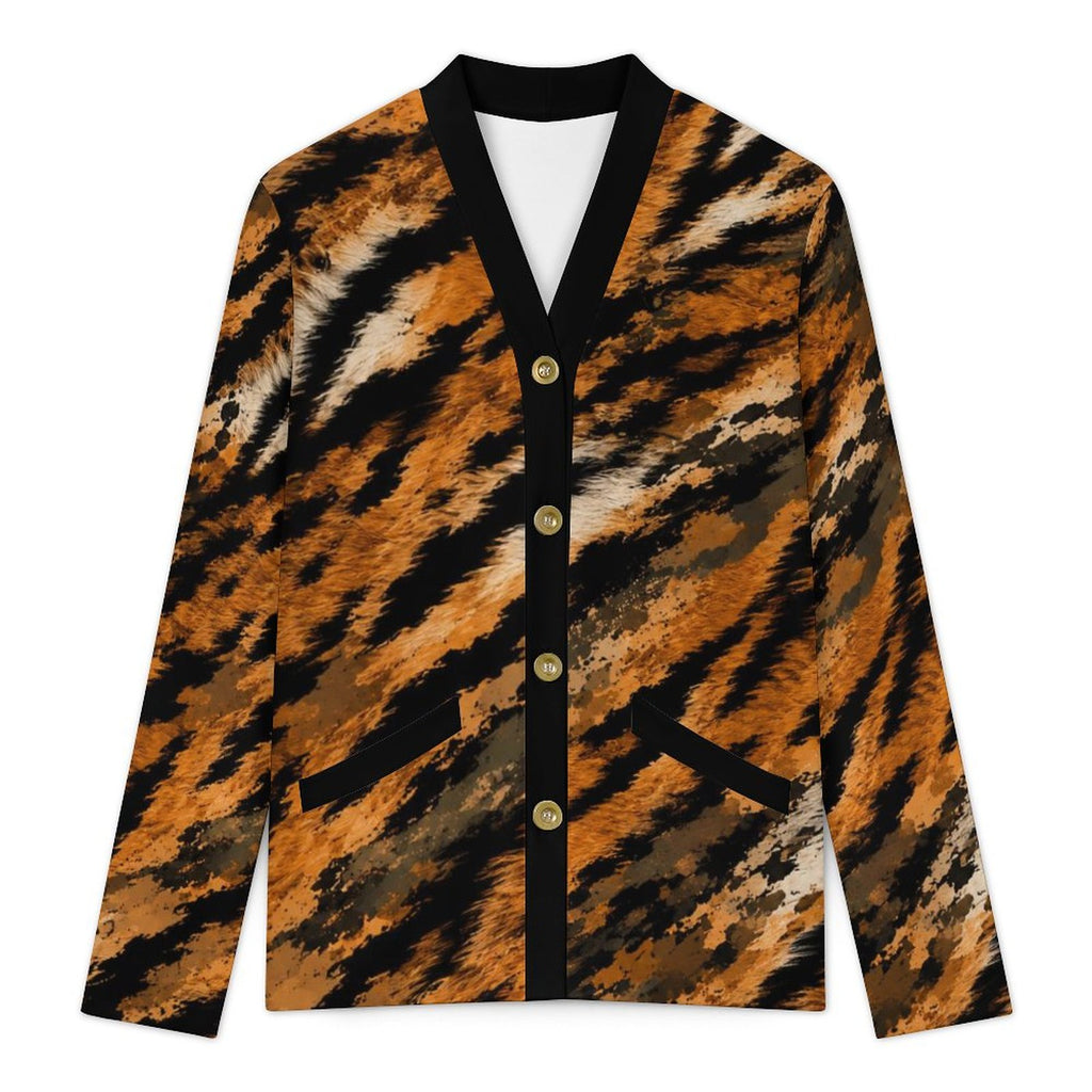 170gsm Women's Lightweight Cardigan(All-Over Printing) - tiger-fur camouflage