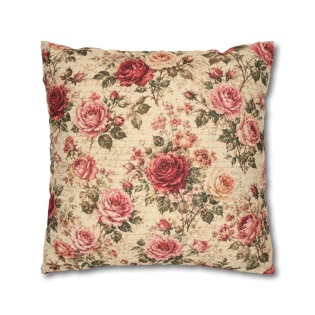 Floral Vintage Rose Pillowcase - Shabby Chic Square Throw Cover