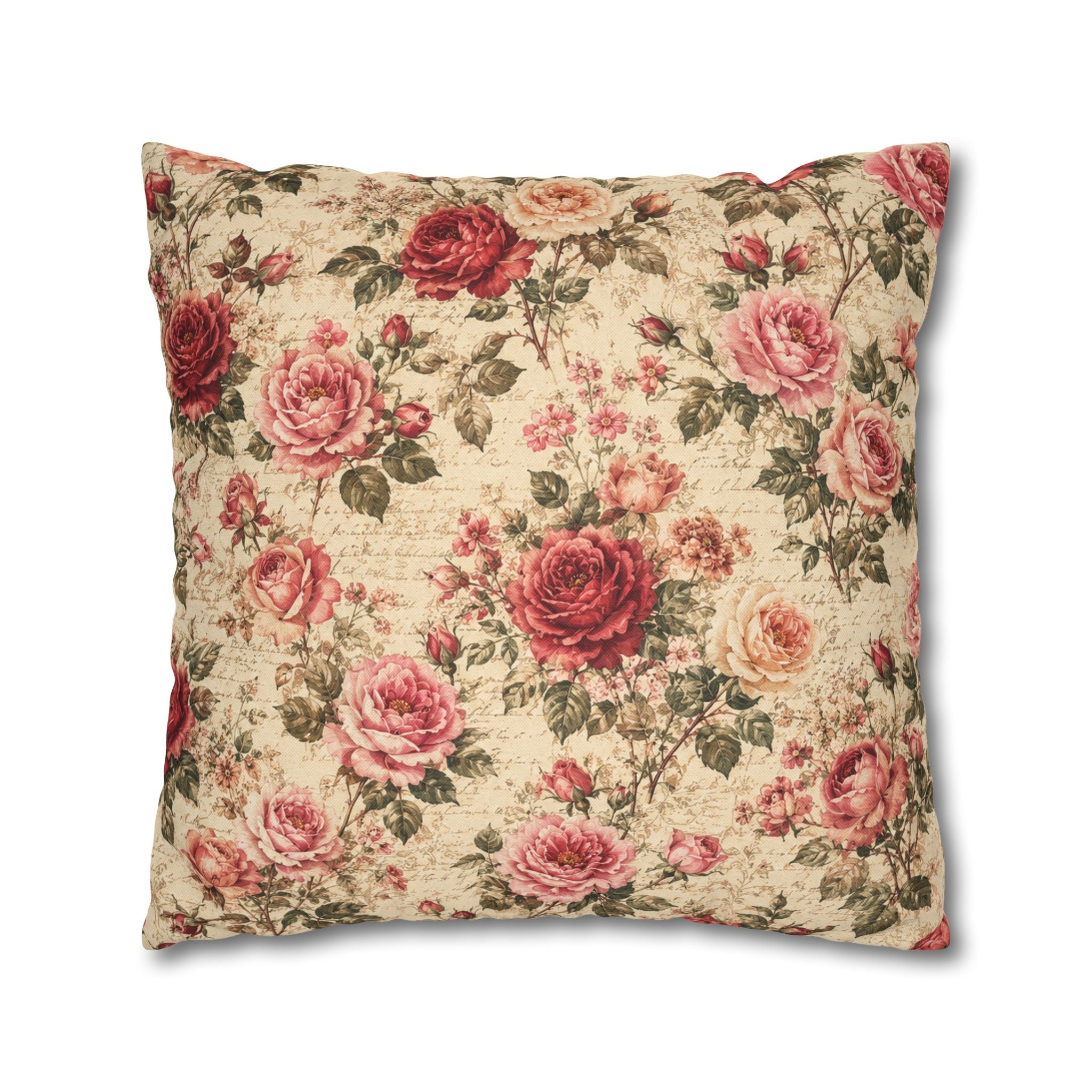 Floral Vintage Rose Pillowcase - Shabby Chic Square Throw Cover