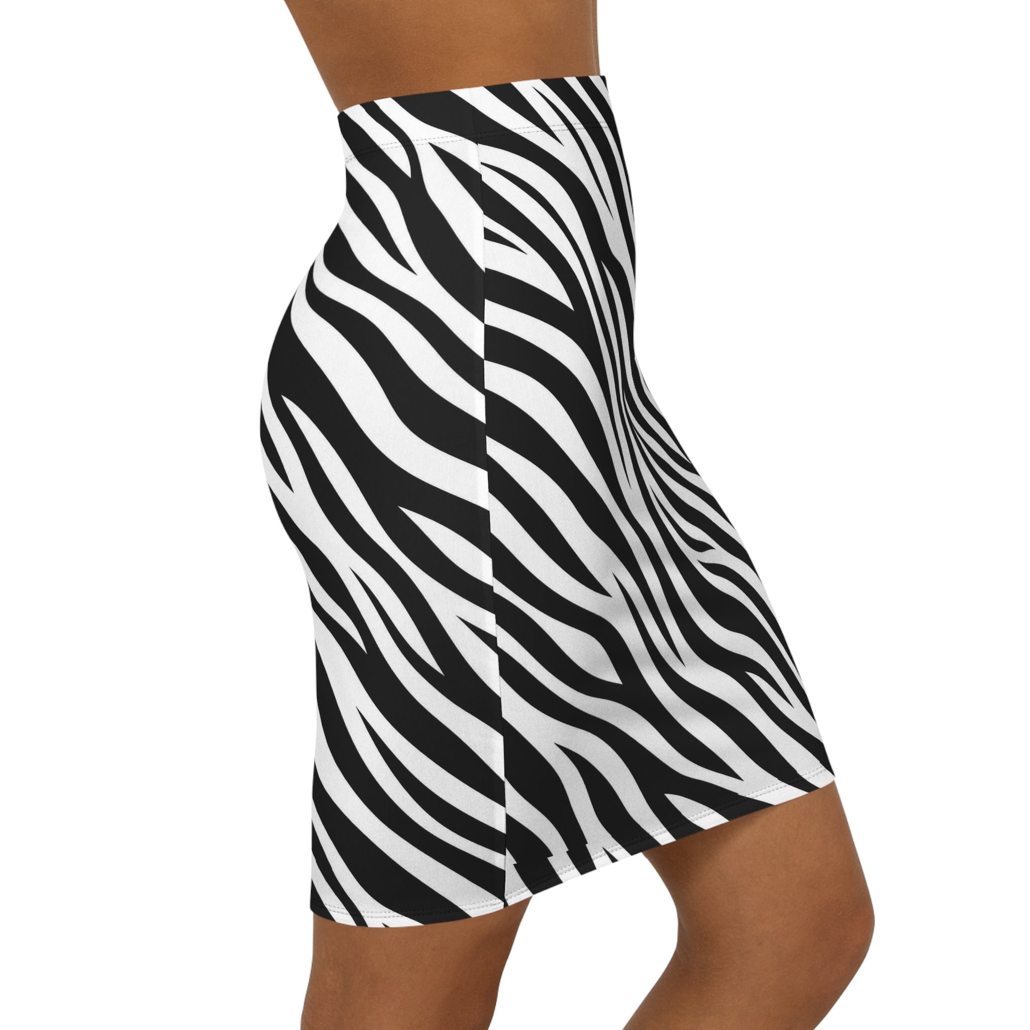Mid‑Waist Pencil Skirt — Zebra-stripe pattern